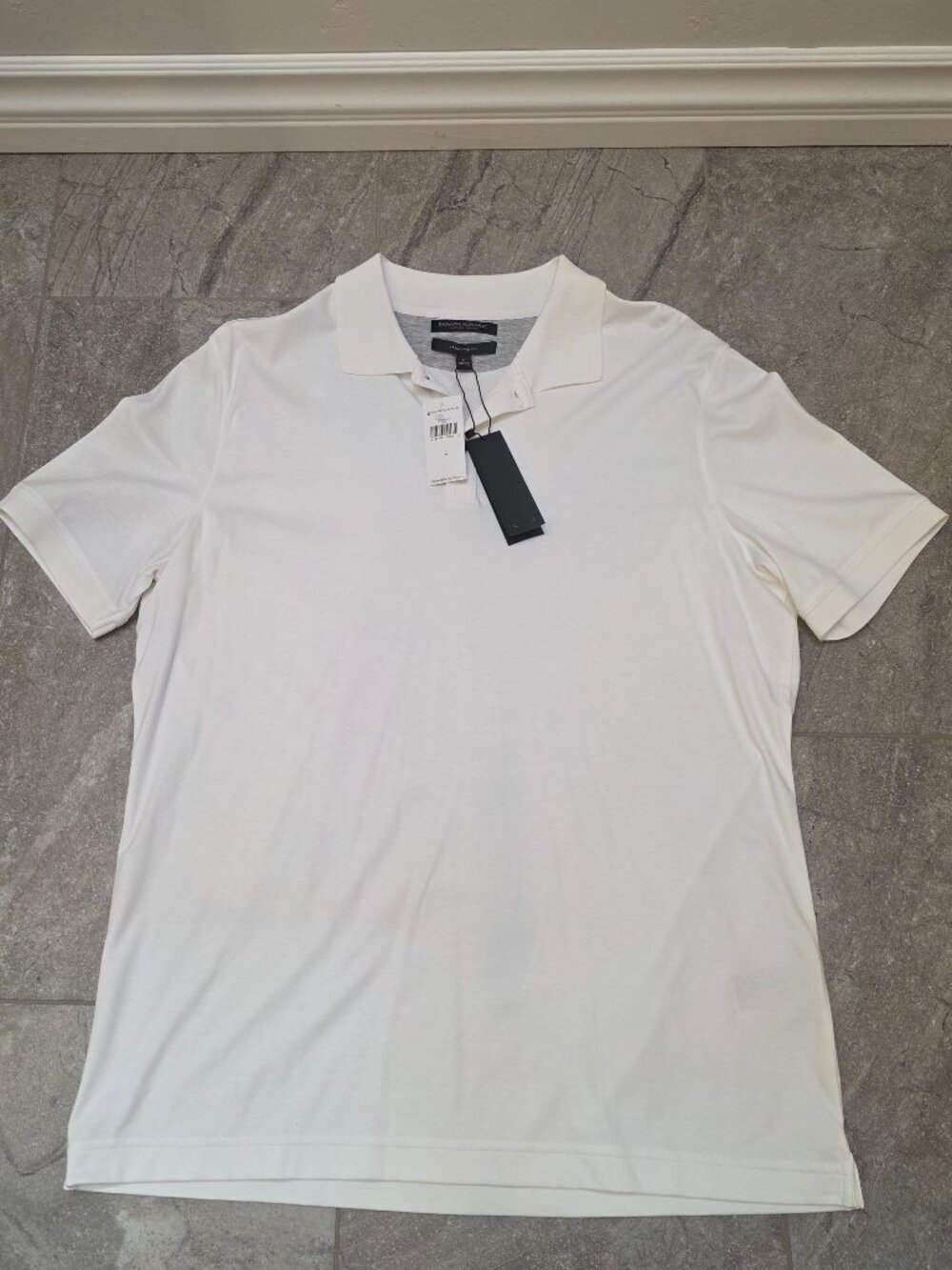 Banana Republic Cotton Pique Polo Slim Fit Short Sleeve Mens L white